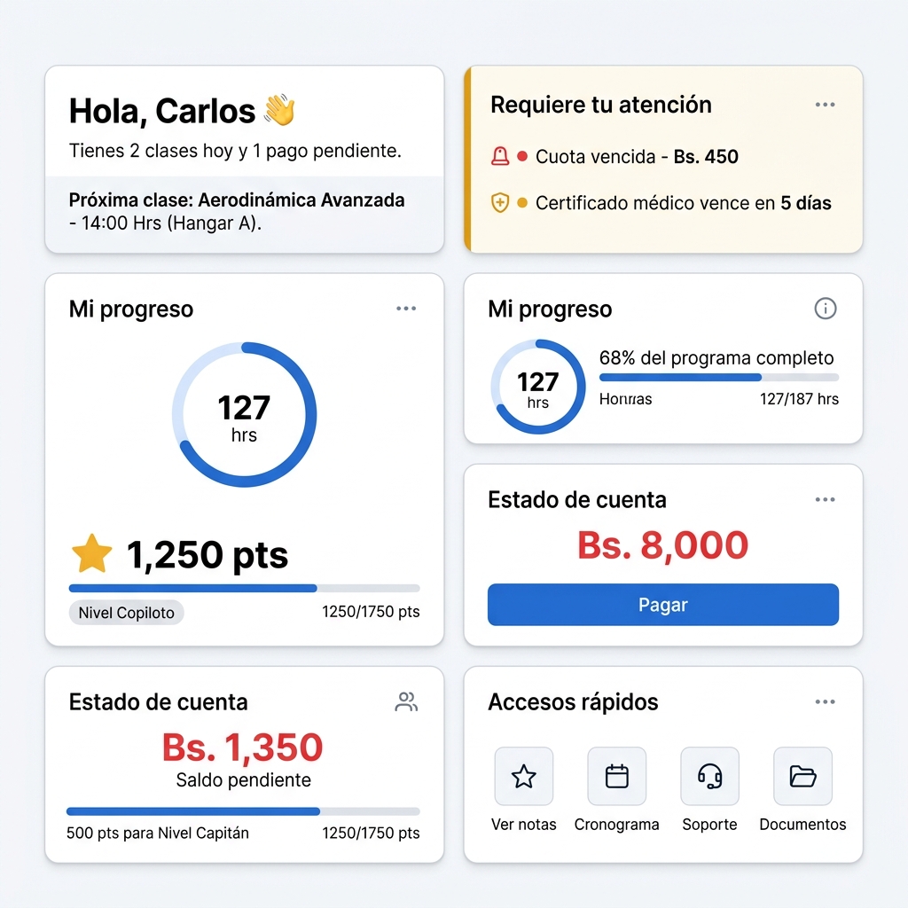 Referencia visual de los widgets del Dashboard